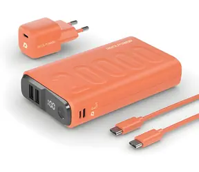 RealPower PB-20000 orange / Powerbank 20000 mAh / Set / 2x USB-A / USB-C / LED-Anzeige