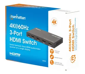 Manhattan HDMI-Switch mit 3 Eingängen / HDMI-Switch / 4K 60Hz / HDCP 2.2 / Dolby Vision, Atmos / Metallgehäuse