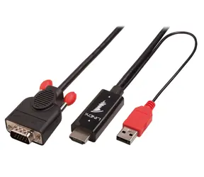 Lindy HDMI-zu-VGA-Kabel mit USB-Stromversorgung, schwarz / Kabel / 1920 x 1200 / 1 m