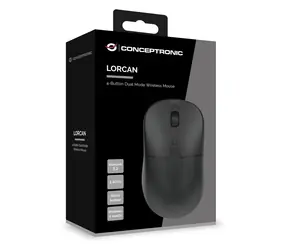 Conceptronic Dual-Maus, schwarz / Kabellose Maus / Bluetooth 5.2 + 2,4 GHz / 4 Tasten / 1600 DPI