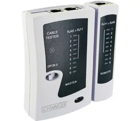 Schwaiger Kabeltester RJ45/RJ11 weiß / Kabeltester / RJ-45 & RJ-11 / LED-Anzeige
