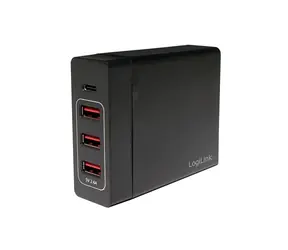 LogiLink Desktop-Ladeadapter 3x USB-A + 1x USB-C, schwarz / Ladeadapter / 60 W / 100-240 V / Ausgang 2,4 A und 3 A