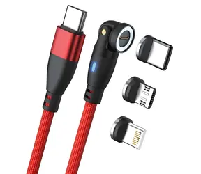 RealPower Magnetisches 100W Netzteil rot / Magnetisches Ladekabel USB-C / 100 W PD / 1 m / Lightning- und Micro-USB-Adapter
