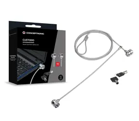 Conceptronic Laptop-Kabelschloss mit Doppelverriegelung / Kabelschloss / 1,5 m / Durchmesser 4 mm / 2 Schlüssel / silber