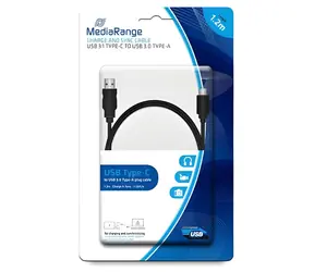 MediaRange USB-A-USB-C-Kabel (schwarz, 1,2 m, USB 3.2 Gen 1, 5 Gbit/s)