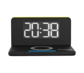 RealPower ChargeAir Uhr schwarz / Kabelloses Ladegerät mit Wecker / 10 W / USB-A-Ausgang / LED-Lampe