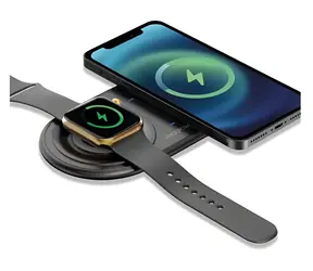 RealPower ChargeAIR Duo schwarz / Kabelloses Ladegerät / 2-in-1 für Smartphone und Smartwatch / 15 W / USB-C