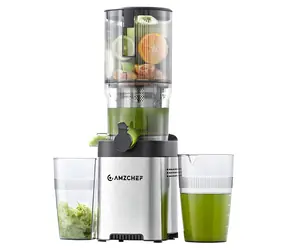 AMZCHEF CE-ZM1902B-SV / Slow Juicer / Einfüllöffnung 142 mm / 3 Filtrationsstufen / Rückwärtslauf / Behälter 700 ml