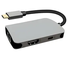 PremiumCord USB-C auf HDMI + RJ45 + PD Adapter / Adapter / HDMI + RJ45 + Power Delivery / Aluminiumgehäuse