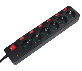 LogiLink LPS233 schwarz / Verlängerungskabel / 6-fach Steckdose / 1,5 m / 230 V - 16 A / LED-Anzeige