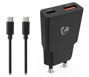Nedis GaN 30W schwarz / Netzteil / USB-C PD3.0 + USB-A QC3.0 / USB-C-auf-USB-C-Kabel 1,5 m