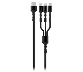 Colorway 3-in-1-Ladekabel, grau / Ladekabel / USB-A (Stecker), Lightning, Micro-USB und USB-C / 4 A / Nylon / 1,2 m