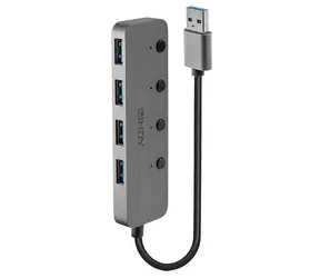 Lindy USB-Hub mit 4 Ports, grau / USB-Hub / Port-Umschalter / USB 3.0 / 5 Gbit/s / Aluminiumgehäuse
