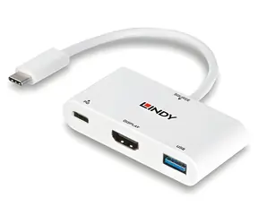 Lindy USB-C Multiport-Hub, weiß / USB-C-Hub / USB-A + HDMI / PD 100 W / 18 cm