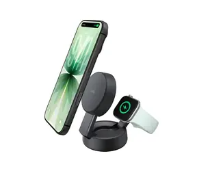 Belkin UltraCharge WIZ043kqCH dunkelgrau / Kabelloses magnetisches Ladegerät 2-in-1 / 25 W / Qi2