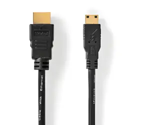 Nedis HDMI-Kabel mit Mini-Stecker, 2 m, schwarz / HDMI-Kabel / 4K 30 Hz / 10,2 Gbit/s / Ethernet