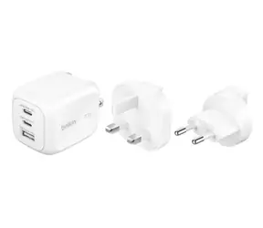 Belkin BOOST CHARGE 70W weiß / Ladegerät / 2x USB-C / USB-A / PD / Reiseadapter UK / EU/ US