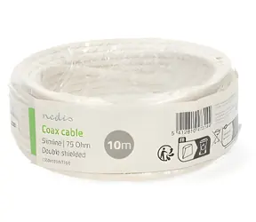Nedis Koaxialkabel auf Rolle Mini Coax weiß / Doppelt geschirmt / ECA / 10 m / Koaxialkabel / PVC