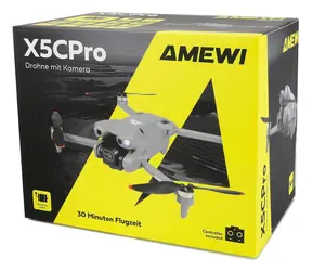 AMEWI Drohne X5CPro / RTF / bürstenlose Motoren / 12,5 cm LCD-Display / Dual-HD-Kamera / 360°-Hinderniserkennung