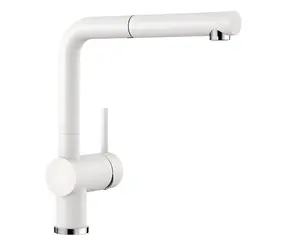 Blanco Spültischarmatur Silgranit-Optik weiß / Spültischarmatur / Ausziehbarer Auslauf / Schwenkarm 140°