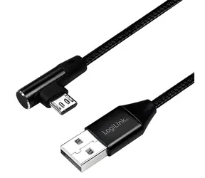 LogiLink USB-A - Micro-USB 1m schwarzes Kabel / geflochten / abgewinkelt 90° / USB 2.0