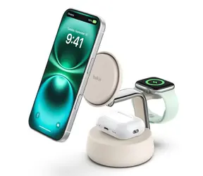 Belkin UltraCharge Pro weiß / Kabellose Ladestation 3-in-1 / Qi2 / magnetisch / 25 W