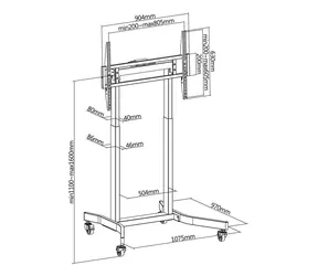 Techly Mobiler TV-Ständer 55-100 Zoll, schwarz / Standfuß / elektrisch höhenverstellbar / bis 120 kg / VESA 200-800 / mit Rollen