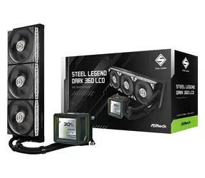 ASRock Steel Legend Dark 360 LCD / AIO-CPU-Wasserkühlung / 3x 120 mm / 3"-LCD / ARGB / Intel + AMD