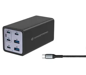 Conceptronic OZUL06BE schwarz / USB-Ladeadapter / 2x USB-A / 4X USB-C / 200 W / USB-PD