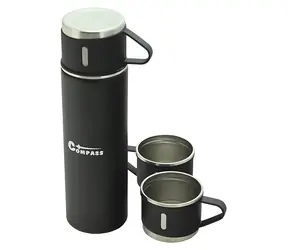 Compass TRIP 500 ml + Becher / Thermoskanne / Edelstahl SUS304 / doppelwandige Vakuumisolierung / 3er-Set Becher