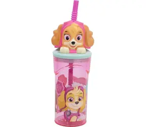 Paw Patrol Trinkflasche mit Strohhalm , 360 ml, rosa / Kindertrinkflasche / BPA-frei
