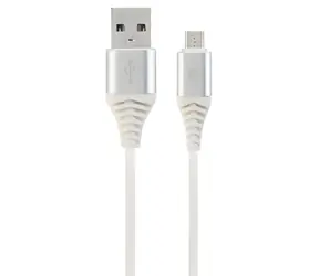 Cablexpert USB-A - Micro-USB weiß-silber / USB-Kabel / geflochten / 1 m