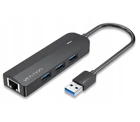 Vention schwarzer 5-in-1-USB-Hub mit 3x USB-A 3.2 Gen 1 und Gigabit-Ethernet-Anschluss (RJ-45) mit 5 Gbit/s