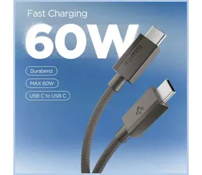 Spigen EB6015CC Essential Datenkabel in Gunmetal-Optik / USB-C auf USB-C / 60 W / geflochten