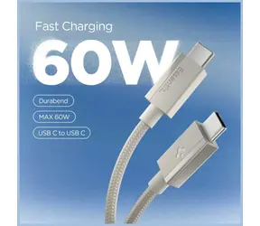 Spigen EB6015CC Essential Datenkabel aus natürlichem Titan / USB-C auf USB-C / 60 W / geflochten