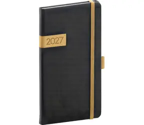 NOTIQUE Taschenkalender Twill 2027 schwarz-gold / Tagebuch / 9 x 15,5 cm