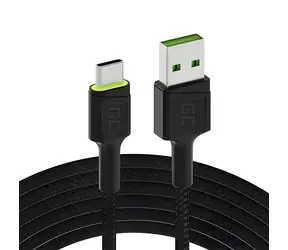 Green Cell Cable Ray schwarz / Datenkabel / USB-A auf USB-C / grüne LED-Hintergrundbeleuchtung / QC 3.0 / 1,2 m