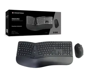 Conceptronic ERGO schwarz / Kabelloses Tastatur- und Maus-Set / Ergonomisch / IT-Layout / 2,4 GHz