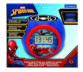 LEXIBOOK Spiderman Wecker / Spinnennetz-Deckenprojektor / 3 Hintergrundbeleuchtungsfarben / 3x AAA