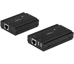 StarTech USB 2.0 Extender Hub, 100 m Reichweite, schwarz / USB-Verlängerung / 2x LAN- Port / Aluminiumgehäuse