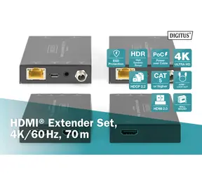 Digitus DS-55506 schwarz / HDMI-Extender / 4K/60Hz / 70 m / CAT 6/7/8 / PoC