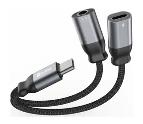 Swissten TEXTILE USB-C/Klinkenstecker 3,5 mm 0,12 m schwarz / Lade- und Audioadapter / Textilgeflecht