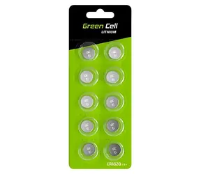Grüne Knopfzelle CR1620 / Lithium / 3 V / 70 mAh / 10 Stück / Blisterverpackung