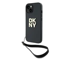 DKNY Armband mit gestapeltem Logo für iPhone 15 PLUS , schwarz / Rückseite / Armband / DKNY Logo
