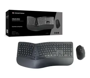 Conceptronic ERGO PT schwarz / Kabellose Tastatur und Maus / Ergonomisch / 2,4 GHz / PT-Layout