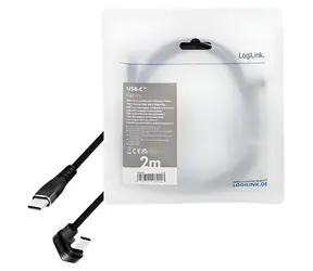 LogiLink USB-C - 2 m langes, schwarzes USB-C-Kabel (Stecker 180°) - USB-C (Stecker) - geflochtenes Kabel (USB 2.0, PD 60 W)