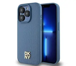 DKNY Leder-Monogramm- Logo MagSafe Rückseite Blau / Rückseite / MagSafe / für Apple iPhone 15 Pro
