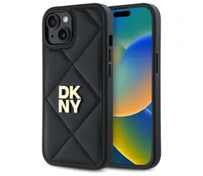 DKNY Quilted Stack Logo iPhone 14 schwarz / Rückseite / Gestepptes Design / DKNY Logo