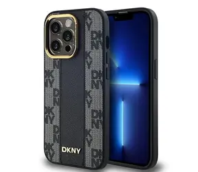 DKNY Lederhülle mit Karomuster, Schwarz, MagSafe-Design / Hülle / Für Apple iPhone 13 Pro Max