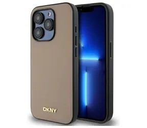 DKNY MagSafe iPhone 15 Pro Max Rückseite mit genarbtem Logo , beige / Rückseite / MagSafe / Apple iPhone 15 Pro Max